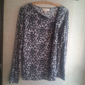 Michael Kors 100% Lyocell Leopard Print Long Sleeve Top Gray Black Size Large